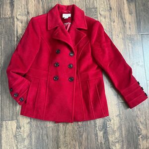 St Johns Bay Pea Coat Jacket Wool Cashmere Blend Double Breasted Womens L Red